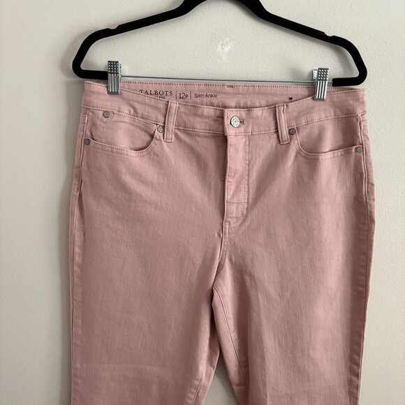 Talbots Petite Women 12P Rose Pink Denim Cotton Blend Flawless Slim Ankle Jeans - Picture 4 of 9